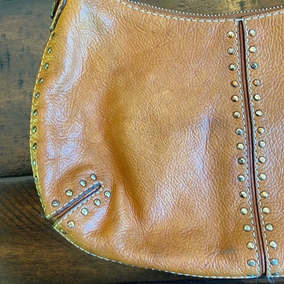 VTG MICHAEL KORS Camel Brown Leather Studded Boho Hippie Shoulder Bag Purse - Picture 3 of 16